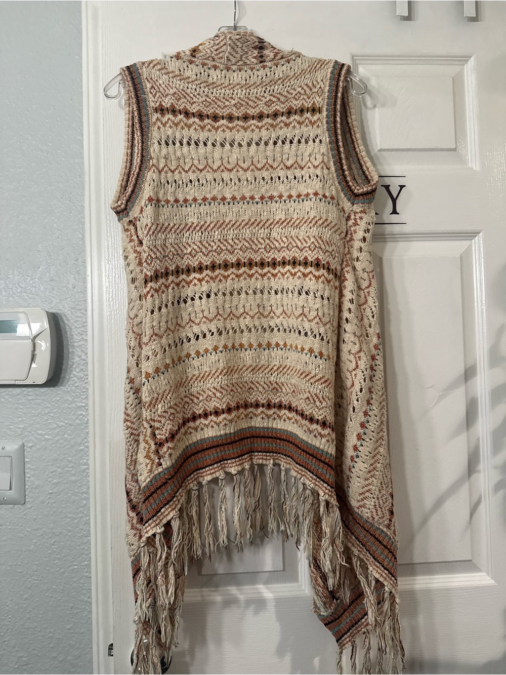 lovestitch Cream Knit Fringe Vest with Brown and Rust Stripes - Picture 4 of 4